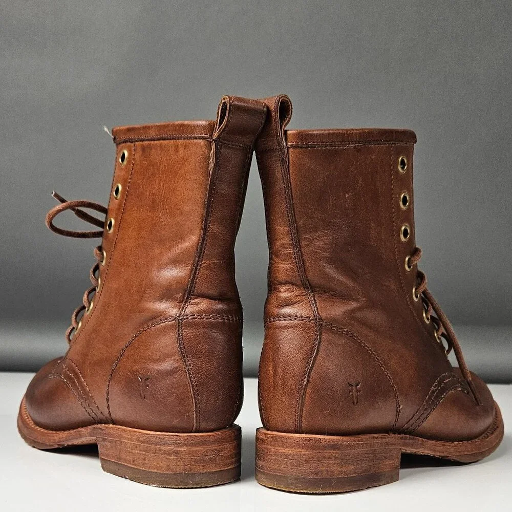 FRYE Veronica Combat Boot Cognac Brown Tan - Leather - Picture 12 of 16